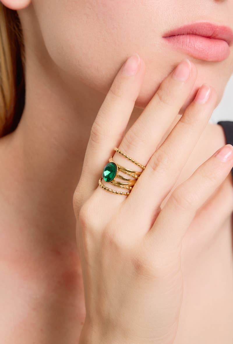 Bague avec pierre colorée en acier inoxydable 424RX83