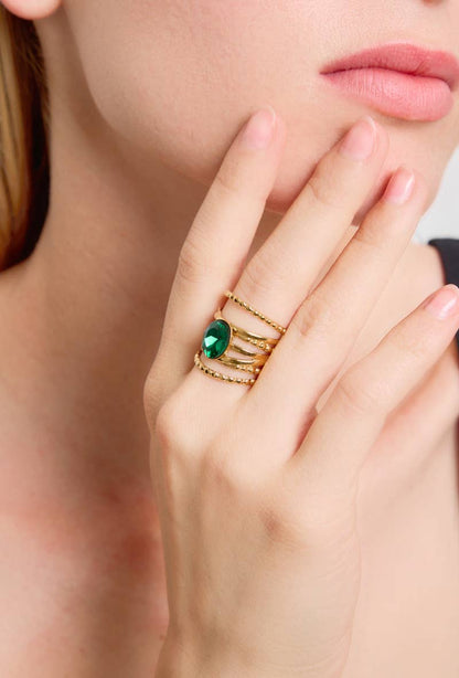 Bague avec pierre colorée en acier inoxydable 424RX83