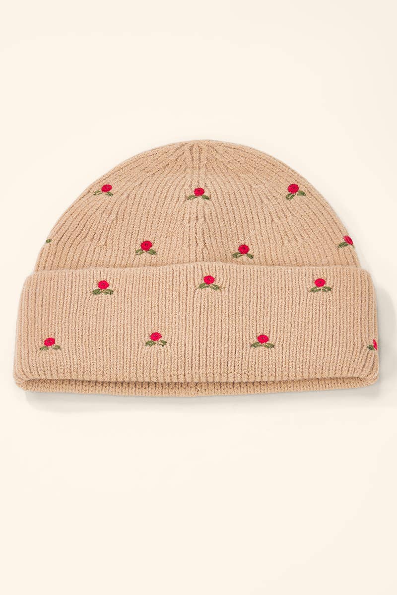 Bonnet côtelé à fleurs brodées MJ307SD