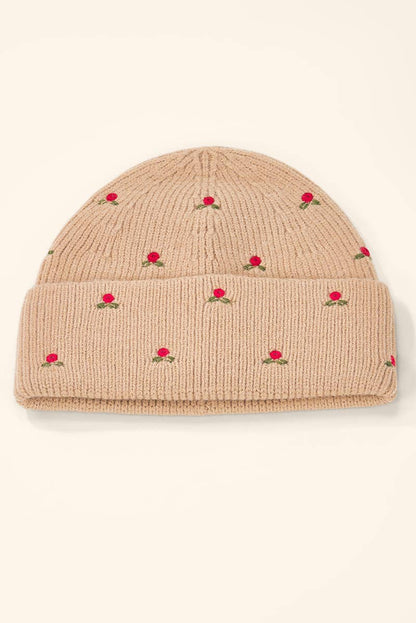 Bonnet côtelé à fleurs brodées MJ307SD