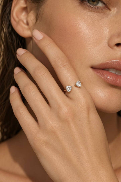 Bague Toi & Moi à zircons cœur en acier inoxydable 424AQ532