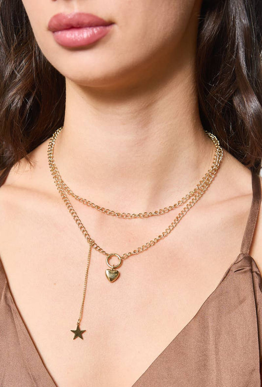Collier double avec étoile et cœur 224AQ37