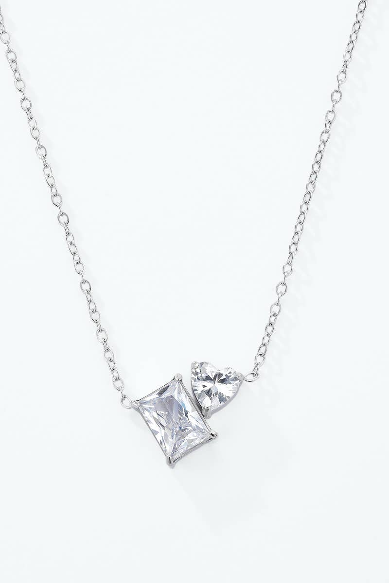 Collier Toi & Moi à zircons en acier inoxydable 224AQ395