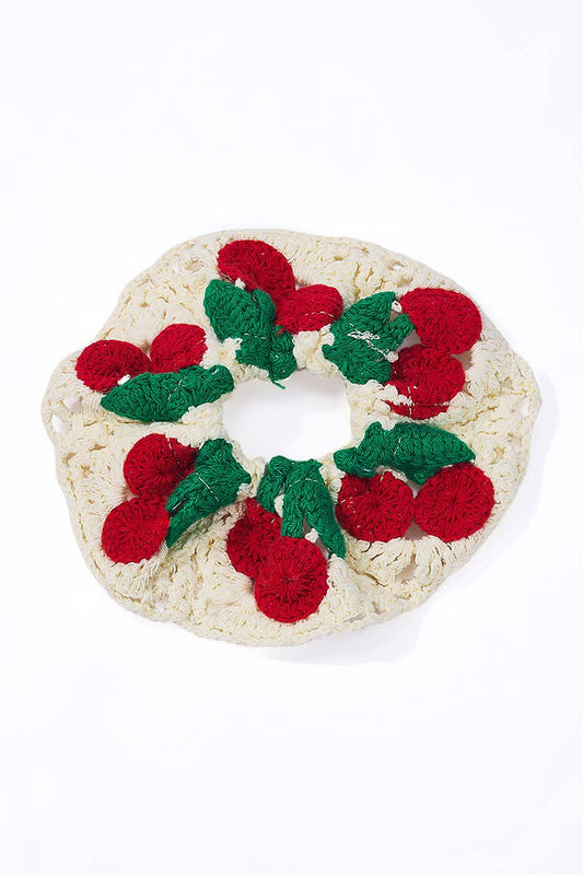 Crochet cherry scrunchie 12cm FQ104