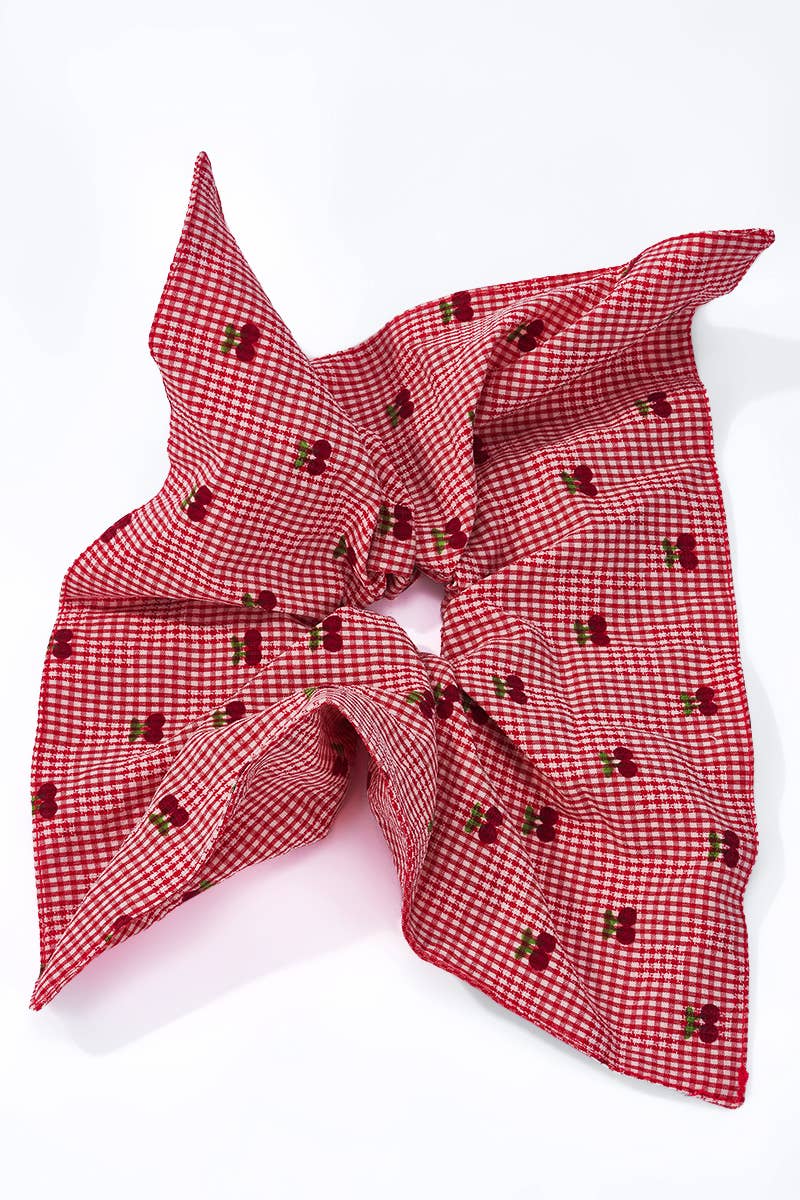 Red gingham cherry print square scrunchie 12cm FQ215XQ