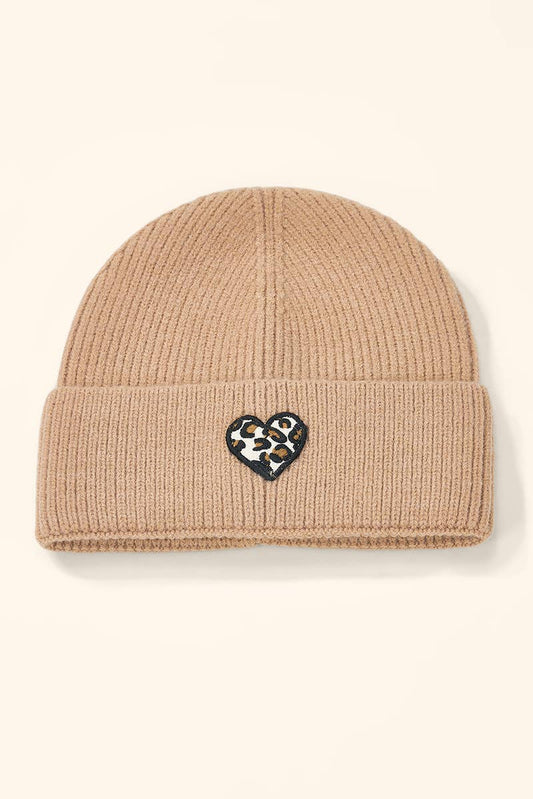 Leopard heart patch cuffed beanie MJ306SD