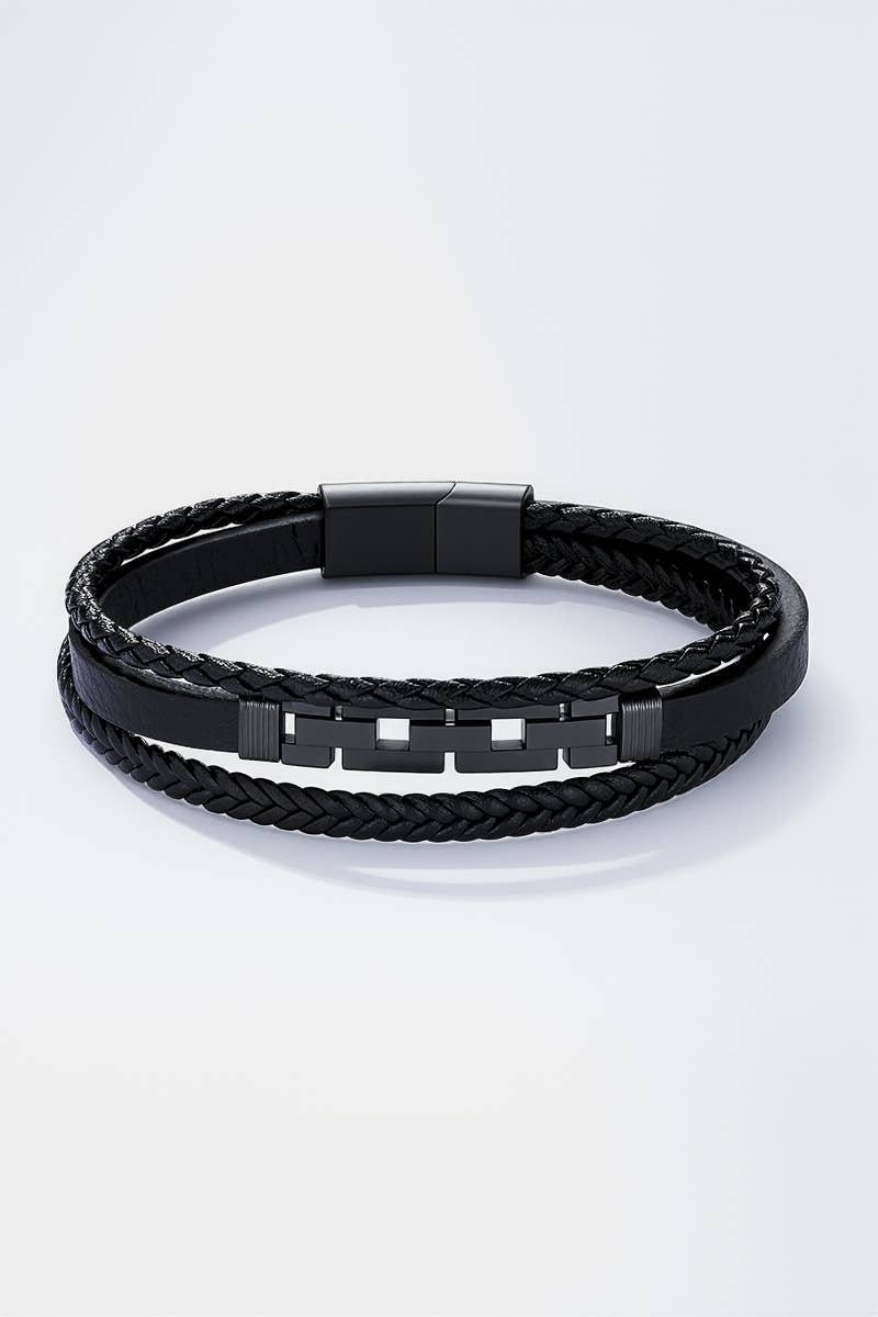 Leather and stainless steel bracelet 324OP93