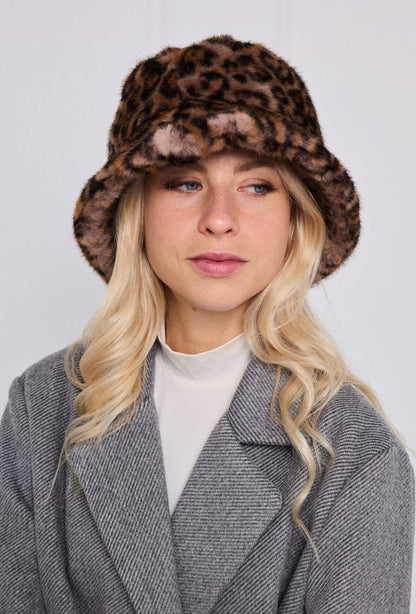 Faux leopard fur bucket hat MJ213SD