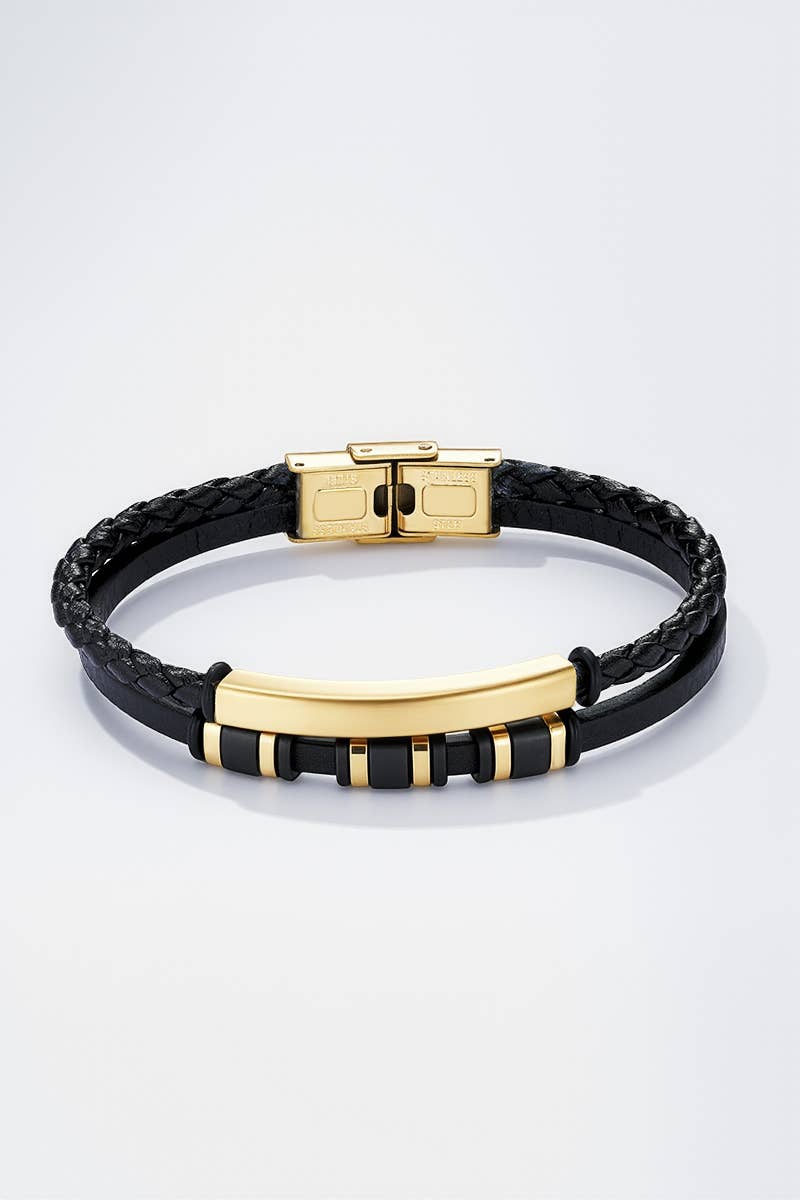 Leather and stainless steel bracelet 324OP80