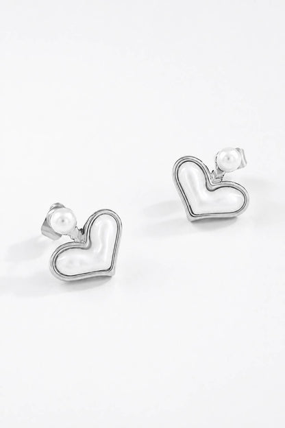 Boucles d’oreilles cœur nacré et perle en acier 124AQ309