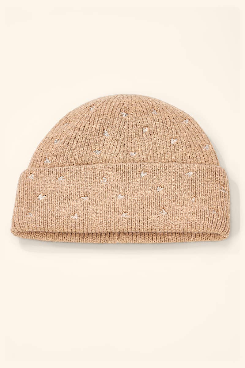 Ribbed beanie with small embroidered hearts MJ308SD