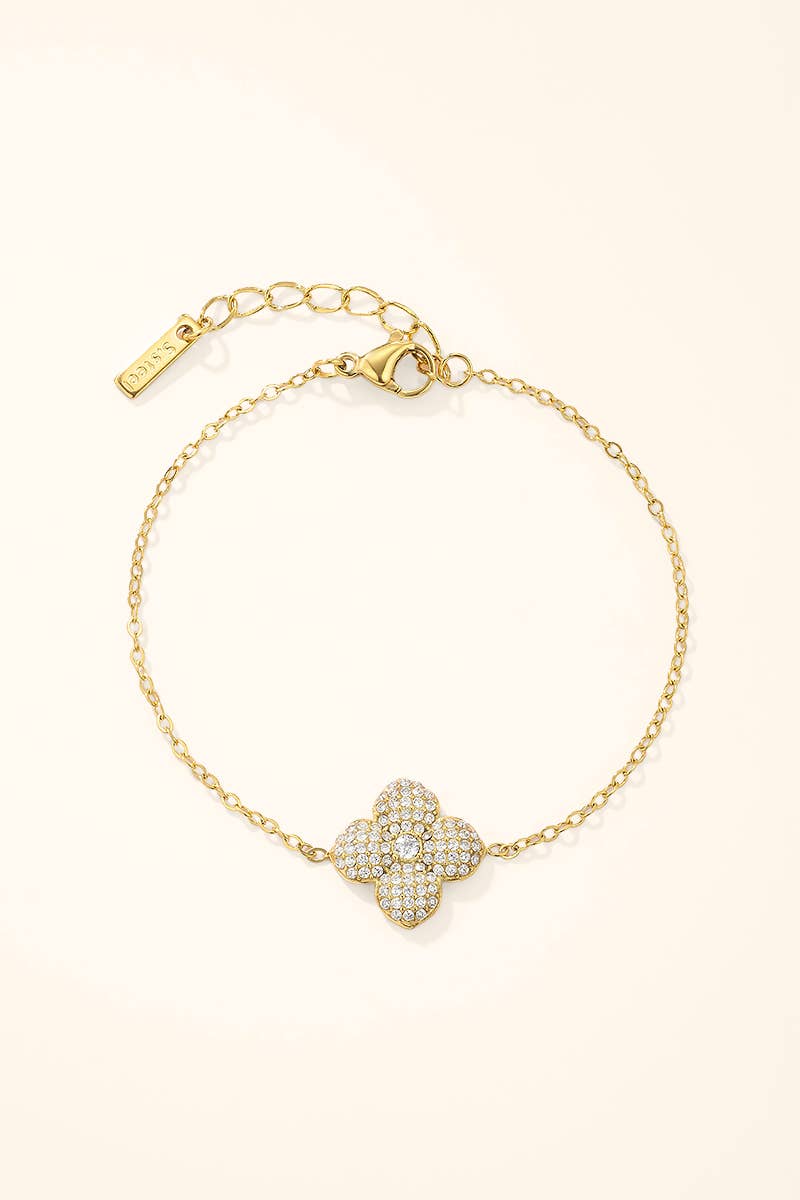 Bracelet chaîne trèfle pavé en acier inoxydable 324AQ536