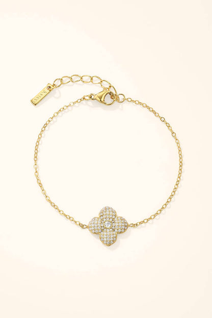 Bracelet chaîne trèfle pavé en acier inoxydable 324AQ536