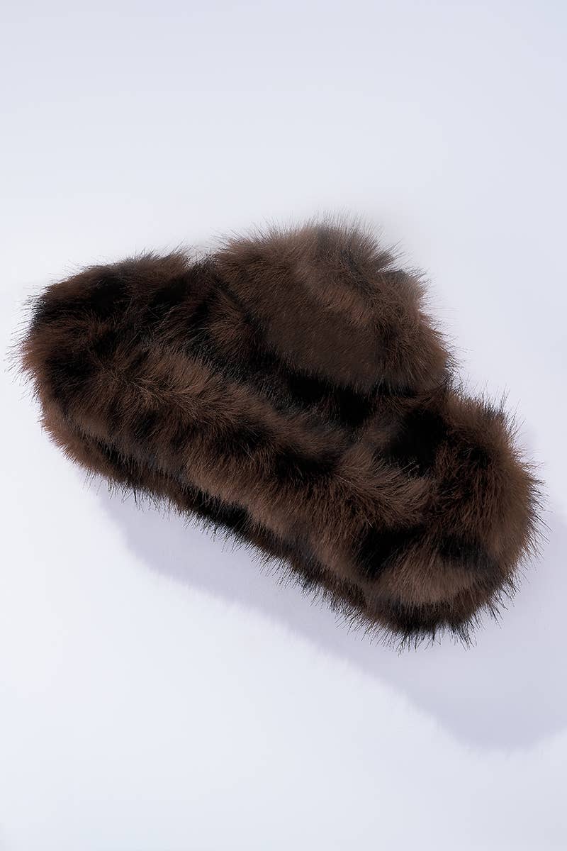 Leopard faux fur rectangular hair clip ZE08