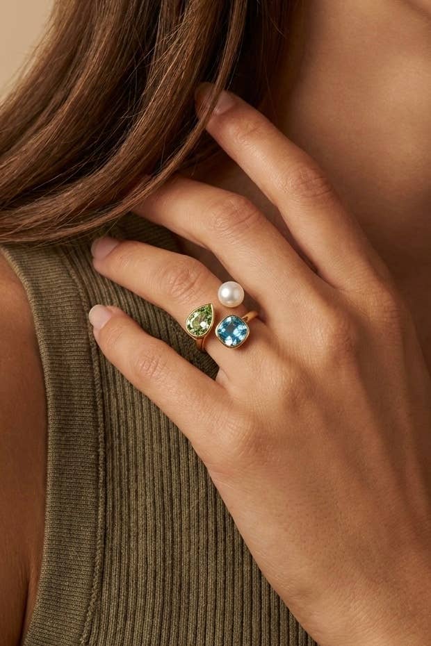 Bague triologie avec perle en acier inoxydable 424AQ383