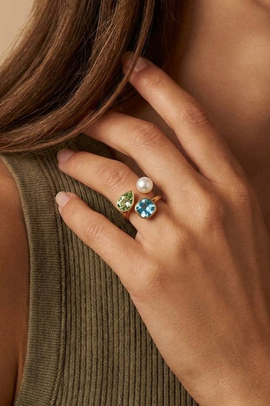 Bague triologie avec perle en acier inoxydable 424AQ383