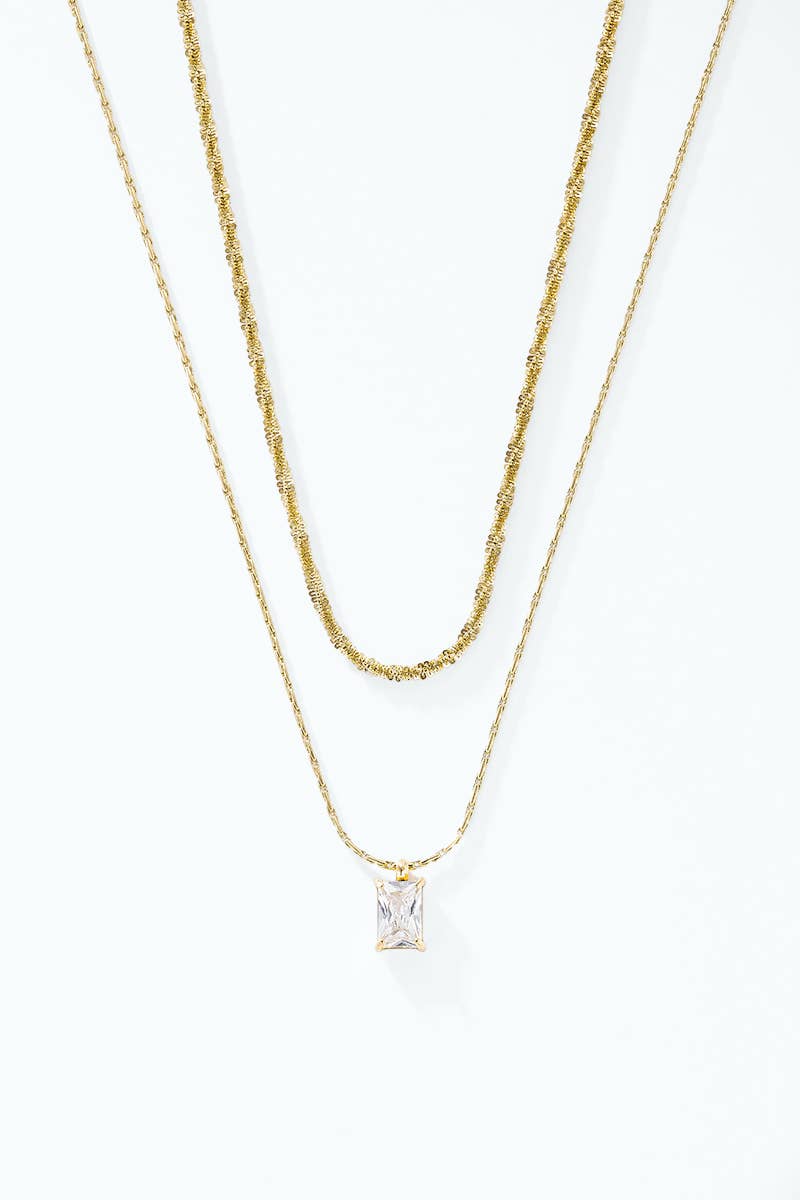 Collier double rang à zircon en acier inoxydable 224AQ371