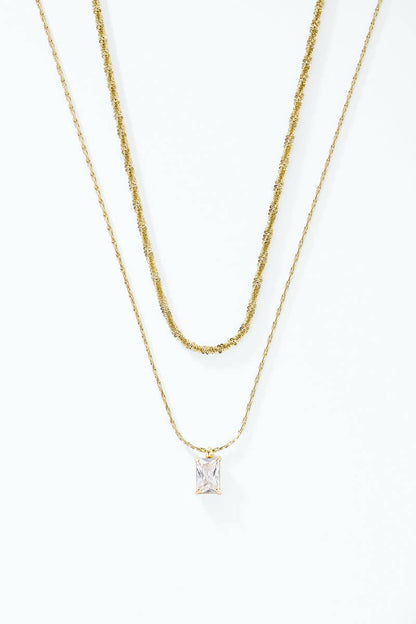 Collier double rang à zircon en acier inoxydable 224AQ371