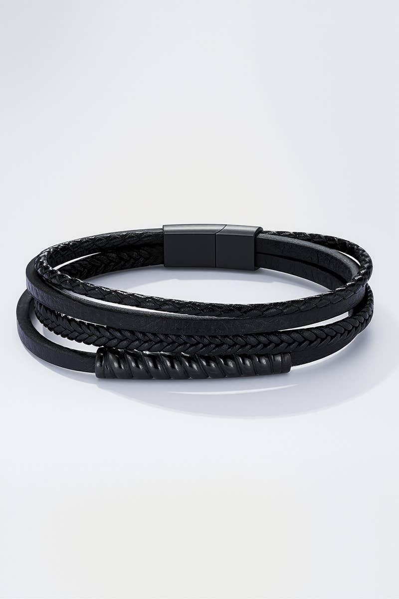 Leather and stainless steel bracelet 324OP86