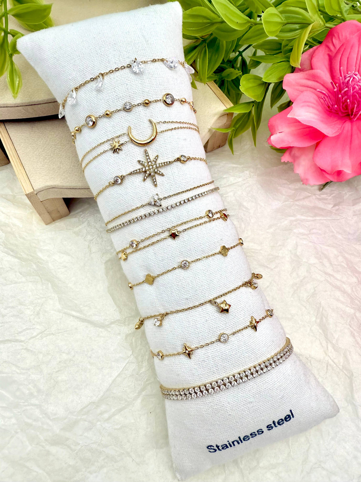Set of 10 stainless steel bracelets without display stand SET328