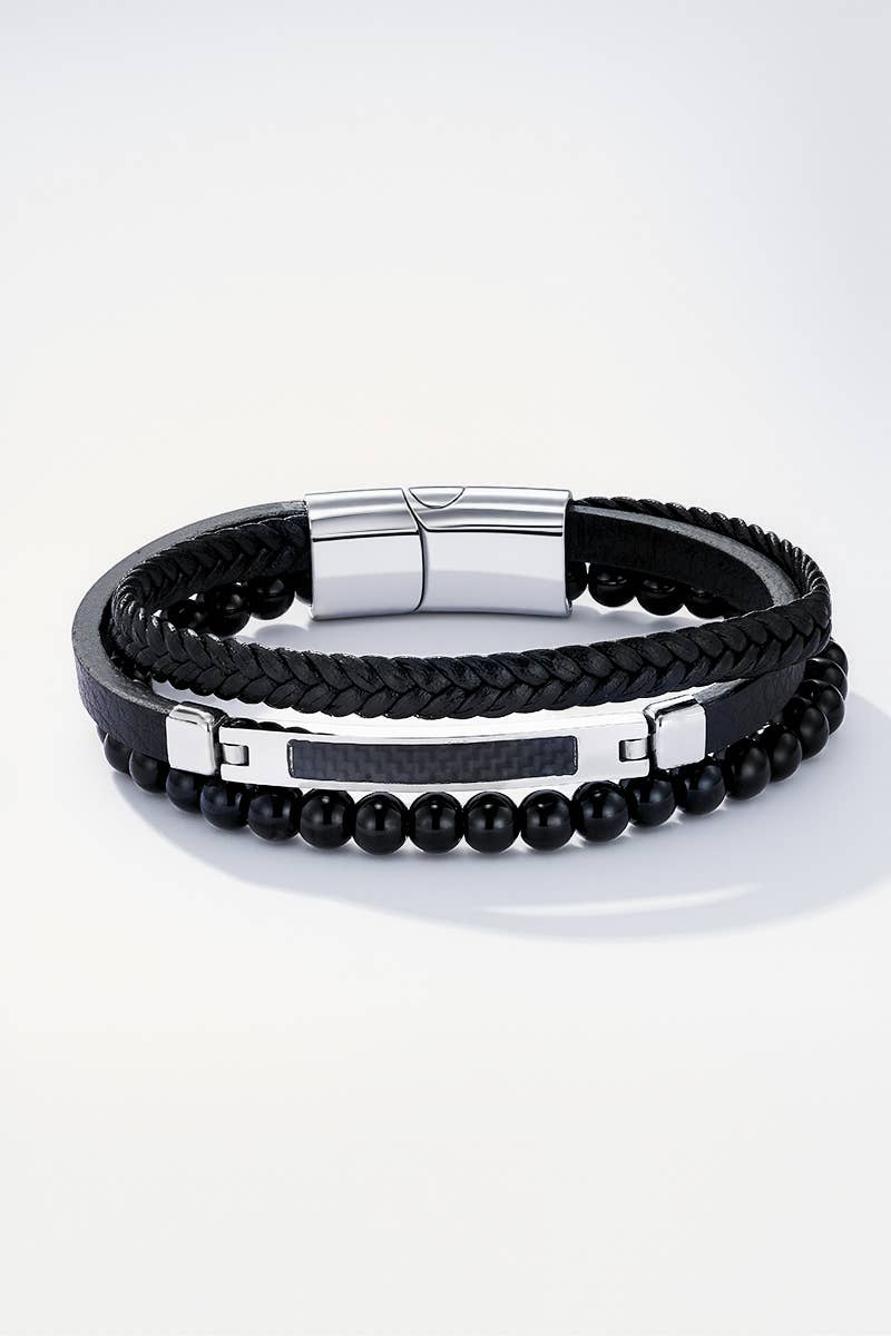 Leather and stainless steel bracelet 324OP77