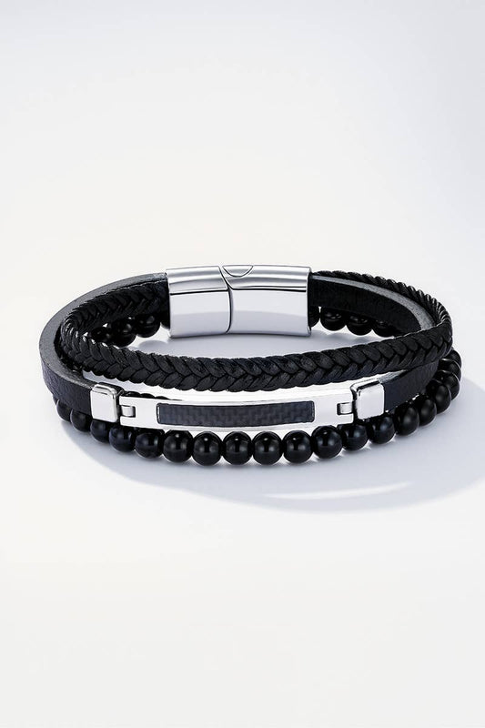 Bracelet en cuir et en acier inoxydable 324OP77