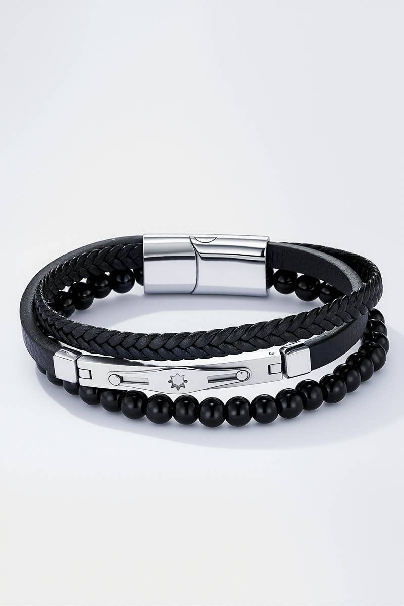 Leather and stainless steel bracelet 324OP76
