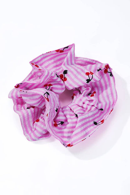 Cherry print striped scrunchie 12cm FQ208XQ