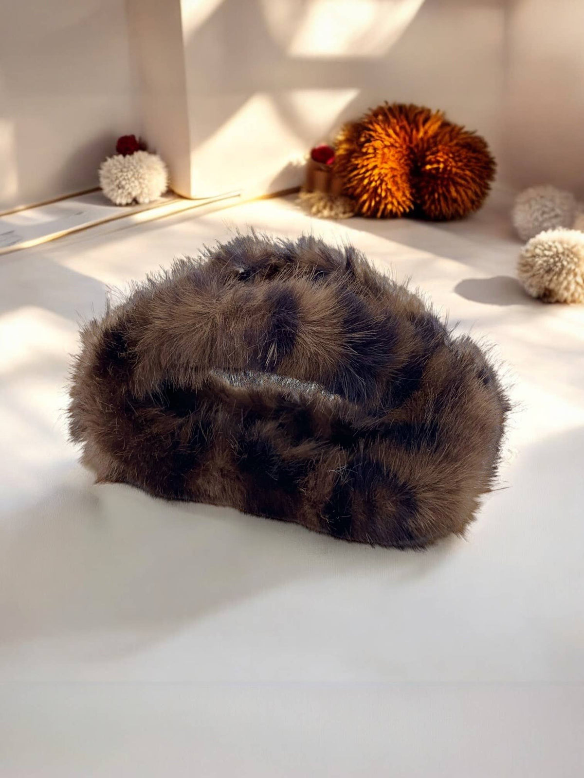 Leopard faux fur hair clip ZE04