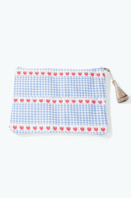 Strawberry gingham print pouch 21x16 cm CY63