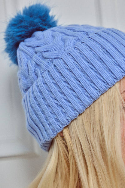 Cable-knit wool beanie with pom-pom MJ204SD