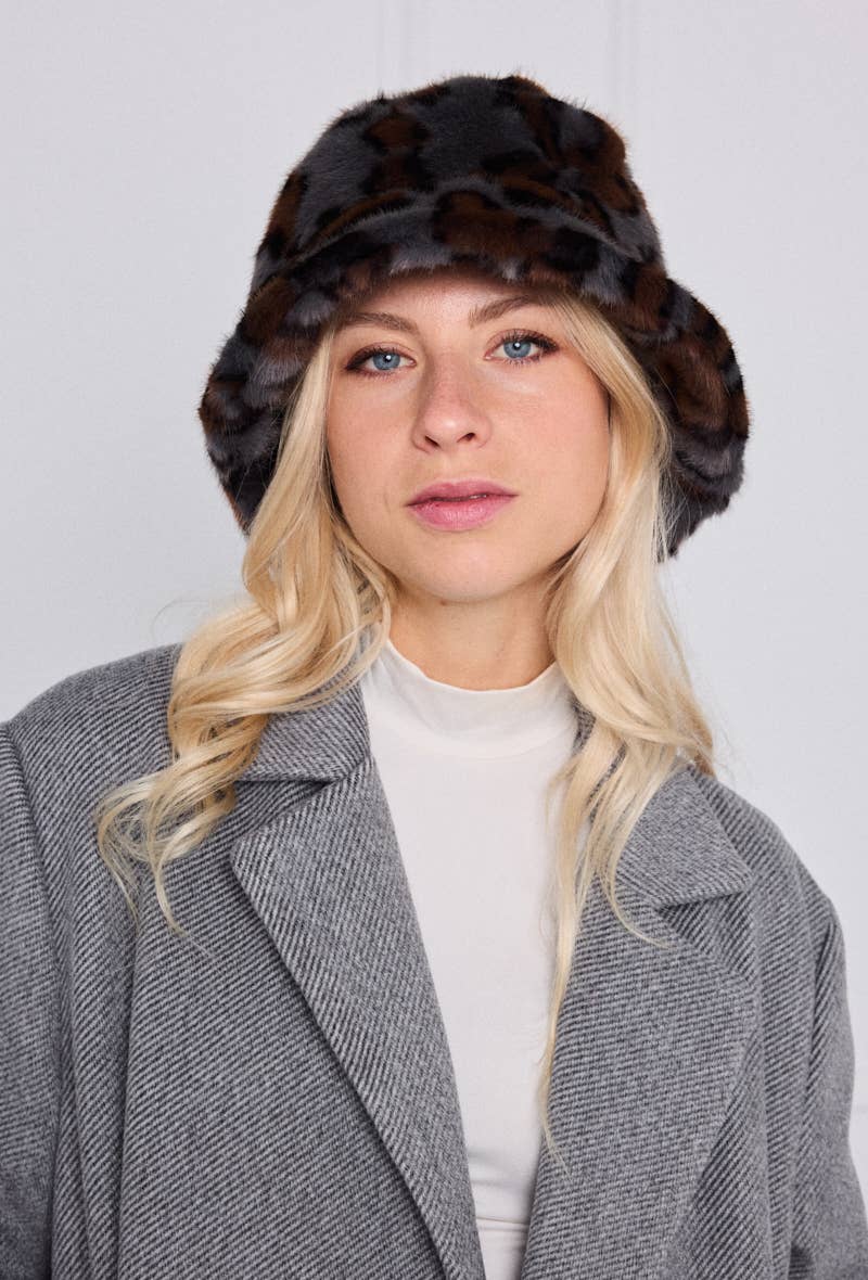 Faux leopard fur bucket hat MJ213SD
