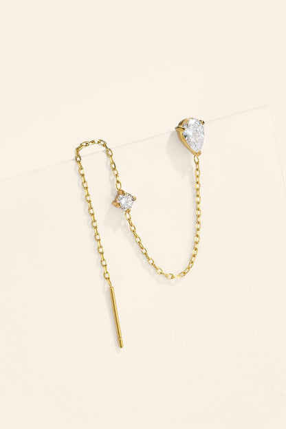 Double piercing zirconia hoop earring in steel 124AQ813