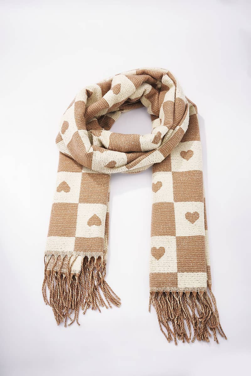 Écharpe en laine motif damier et cœur FL207DF