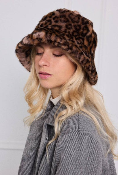 Faux leopard fur bucket hat MJ213SD