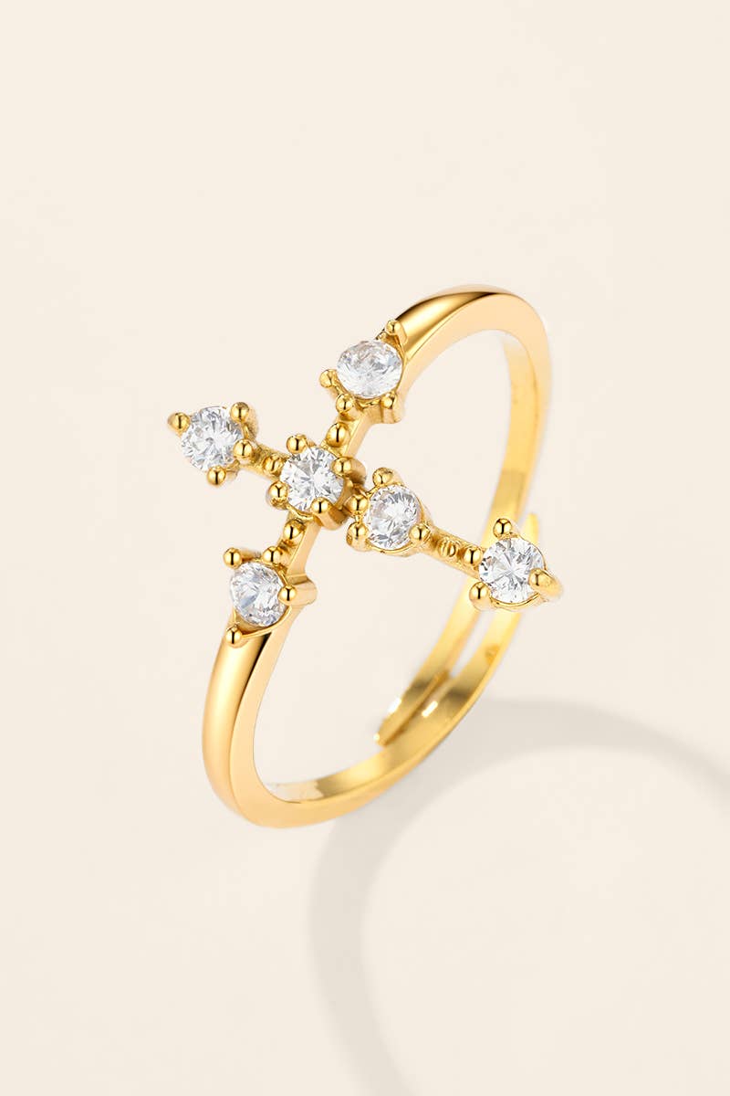 Stainless steel zircon cross ring 424AQ309