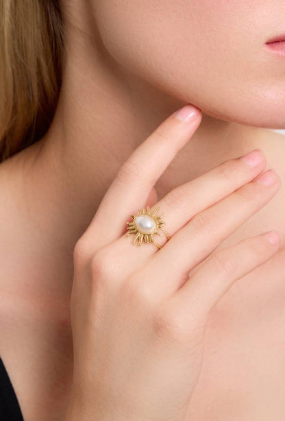 Bague avec perle en acier inoxydable 424RX58