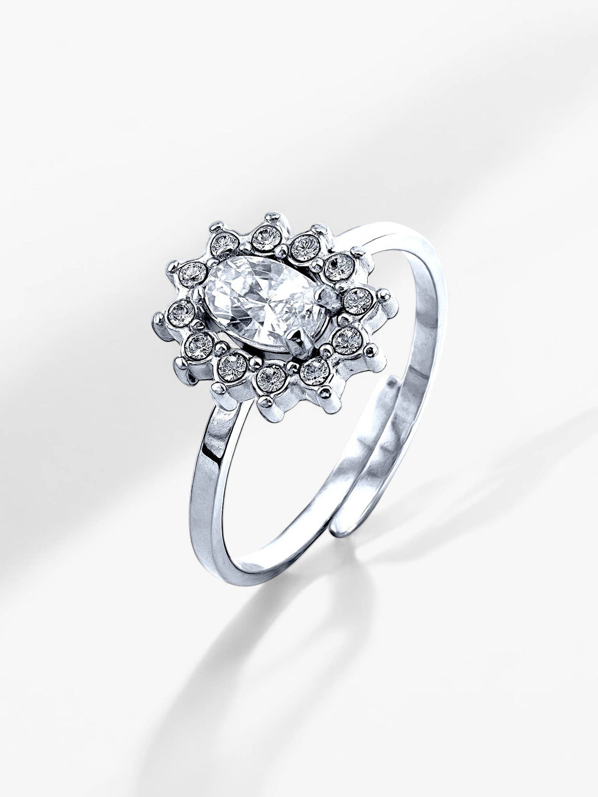 Bague avec pierre et strasses en acier inoxydable 424AQ14