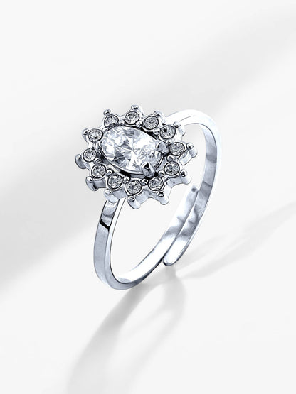 Bague avec pierre et strasses en acier inoxydable 424AQ14