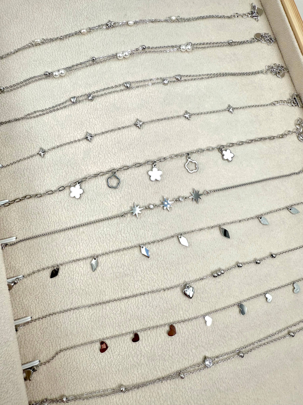 Set of 10 stainless steel anklets SET304