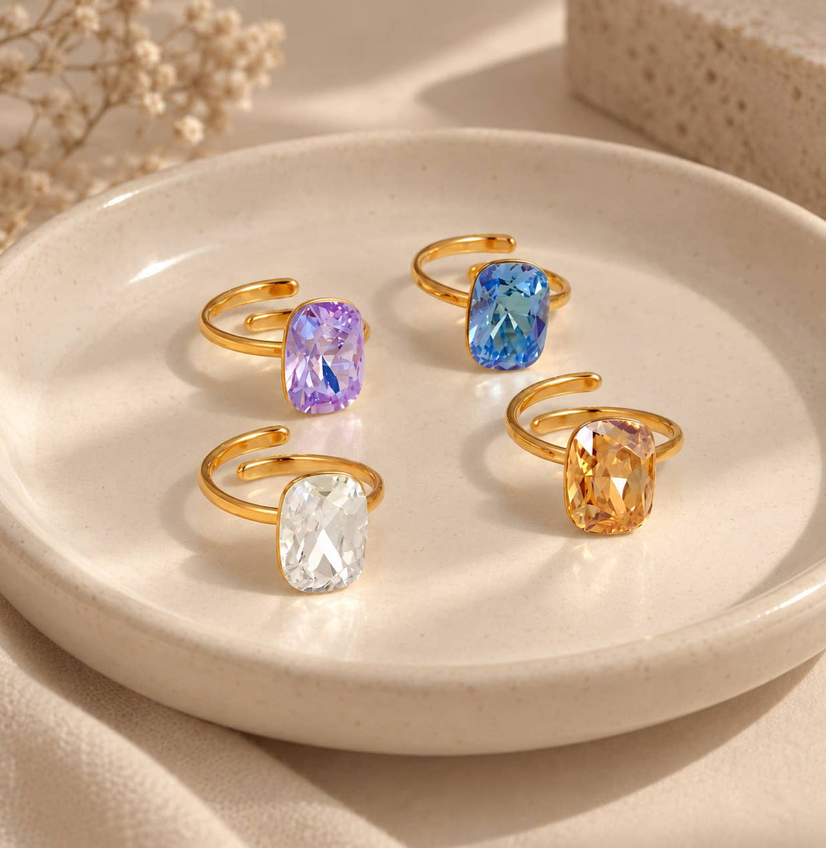 Bague solitaire à zircon coussin champagne en acier 424AQ528