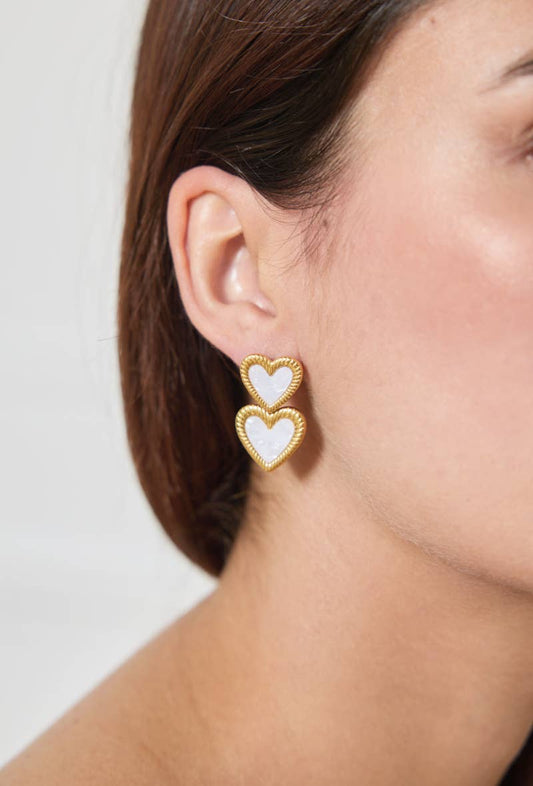 Boucles d'oreilles cœur nacré en acier inoxydable 124DY21K