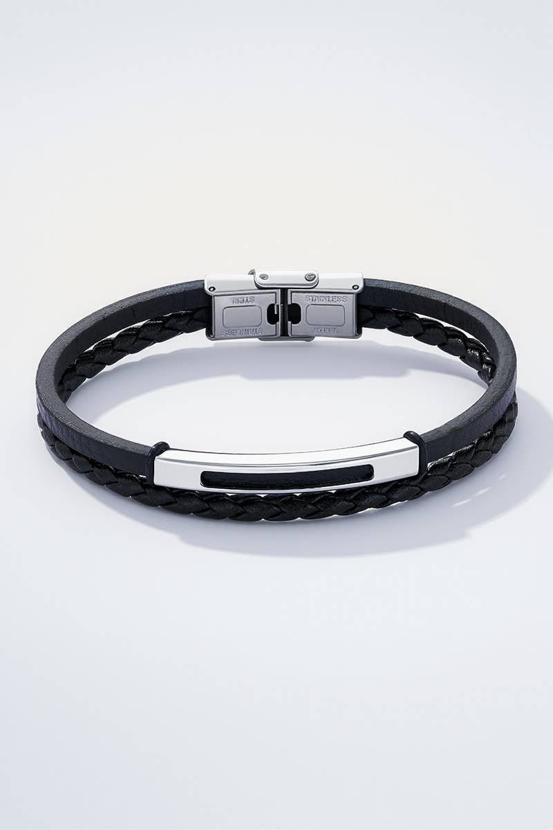 Bracelet en cuir et en acier inoxydable 324OP73