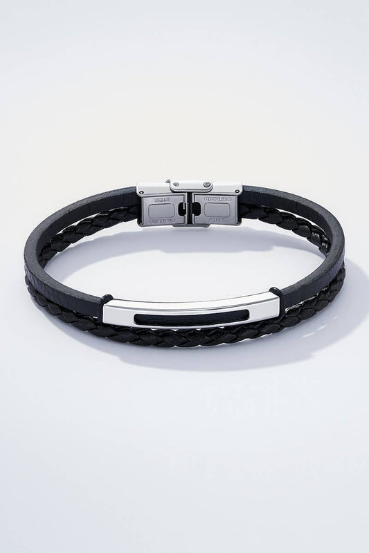 Bracelet en cuir et en acier inoxydable 324OP73