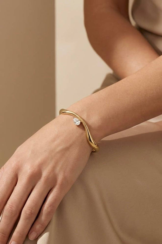 Bracelet jonc ondulé à zircon en acier inoxydable 324AQ553