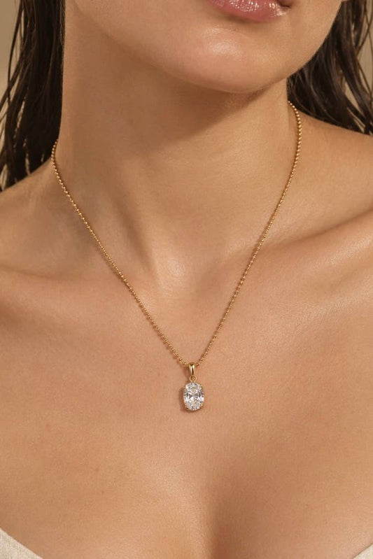 Collier pendentif zircon ovale en acier inoxydable 224AQ399