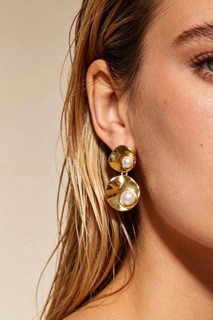 Boucles d’oreilles martelées à perles en acier 124AQ324