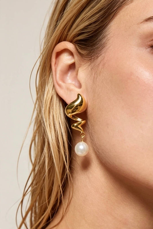 Boucles d’oreilles ondulées perles en acier 124AQ314