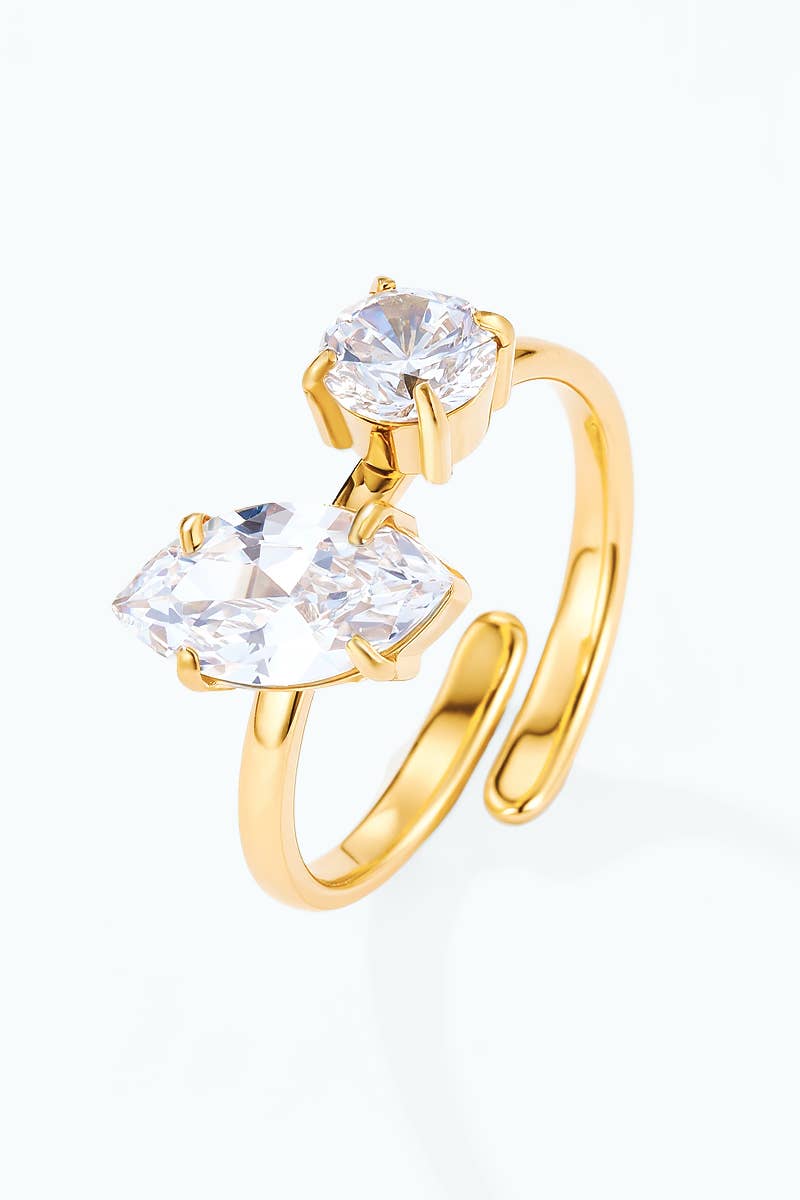 Stainless steel ring with marquise and round zircons 424AQ341