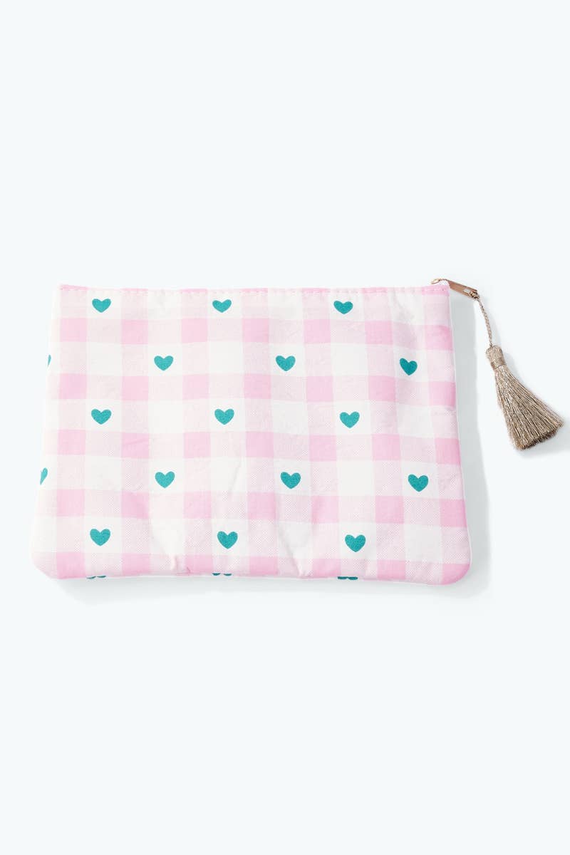 Heart gingham print pouch 21x16 cm CY70